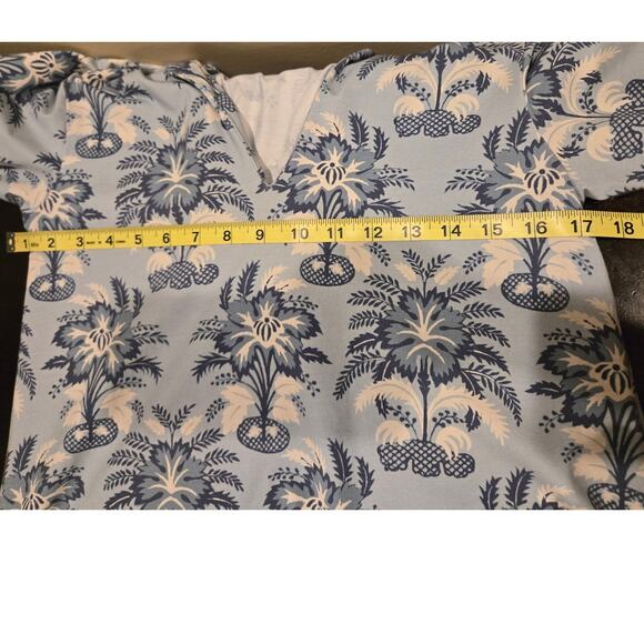 Spartina 449 Jillian Split Neck Dress Palms Blue Small Peruvian Cotton A-Line - Picture 7 of 9